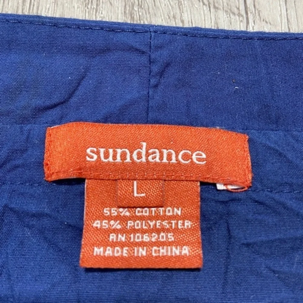 Sundance Catalog Large Dress Navy Blue Leather Lace Tie Neckline‎